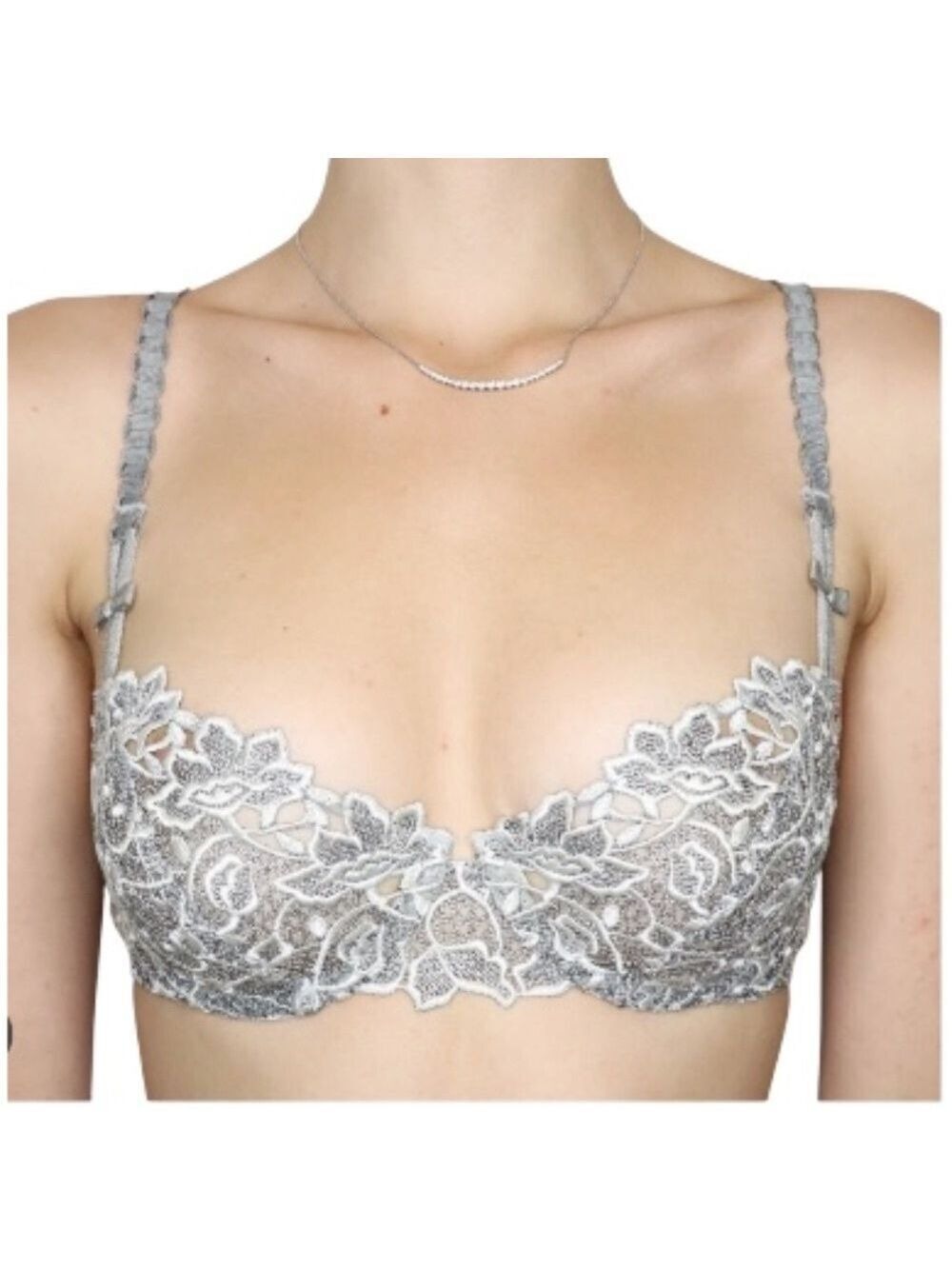 Barbara Paris grey white embroidered lace underwire bra 34 B
